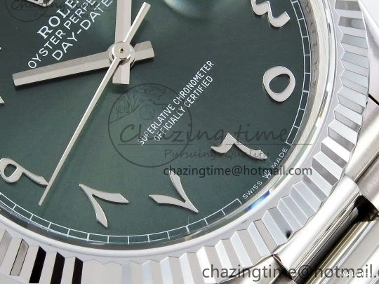 Bracelet DayDate Green President Steel (Gain Arabic VR3255 SS JDF Weight) Dial V3 904L on 40 0103